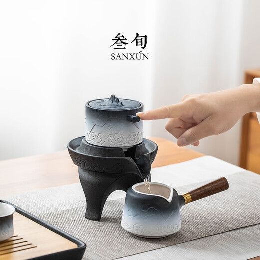 Sanxun (sanxun) high-end light luxury Shanhaiguan automatic Kungfu tea set for home lazy people to make tea artifact teapot gift box Shanhaiguan automatic tea set_white sand glaze + tea tray