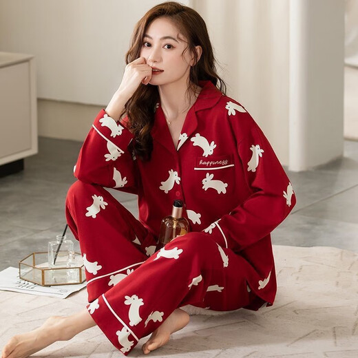 浪莎（LangSha）睡衣女长袖春秋款2023年新款中老年人薄款中年妈妈家居服 840 M 【80-99斤】
