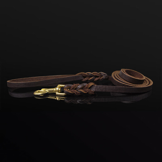 Dog cowhide traction rope traction belt medium and large small dogs golden retriever German shepherd dog walking rope leather rope p chain dog leash 1.5cm wide pure copper hook cowhide leather traction rope material 1.5 meters (actual length 1.2 meters)
