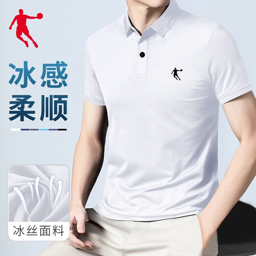 
Jordan short-sleeved T-shirt POLO shirt men's 2025 summer new lapel versatile comfortable running fitness casual half-sleeved top white [ice silky quick drying] L 175/92A