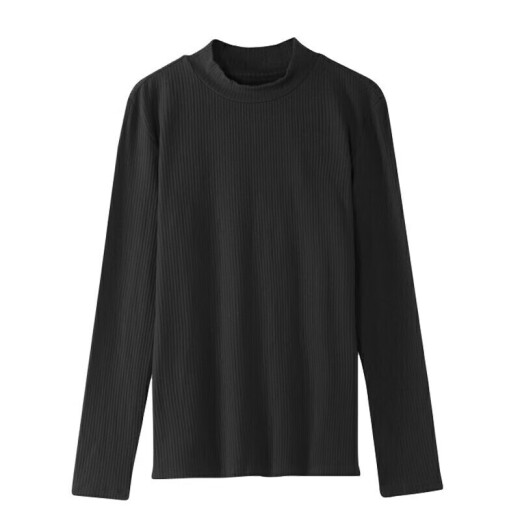 Baleno T-shirt women's solid color stand-up collar long-sleeved T-shirt women's basic half turtleneck bottoming shirt couple style female 00A pure black M