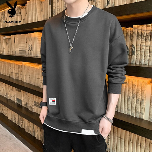 Playboy sweatshirt men's autumn and winter new style trendy round neck winter pullover plus velvet thickened bottoming shirt men's WY5520 gray XL (about 120-135Jin [Jin equals 0.5kg] can be worn)