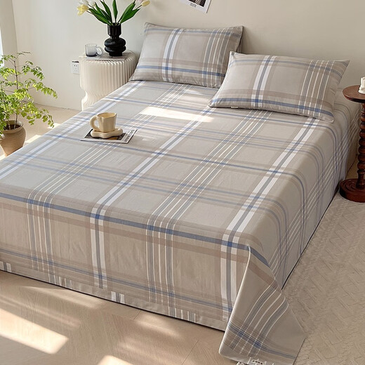 Ruiqin pure cotton thickened old coarse cloth sheet single piece 100 cotton mat summer quilt and bed sheet four-lattice style Hayakawa-ka summer mat/warm in winter and cool in summer three-piece set of fitted sheet 150x200cm+two pillowcases