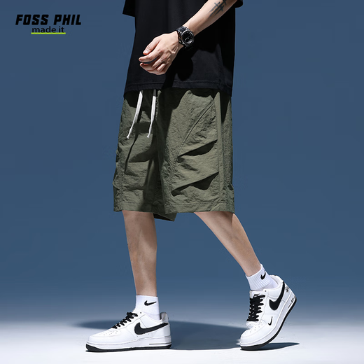 
Foss Phil shorts men's summer workwear trendy brand casual ice silk mid-pants loose sports five-point pants 9906 military green L
