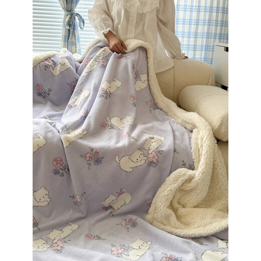 瑞琴ins奶油郁金香羊羔绒毛毯牛奶绒秋冬盖毯保暖沙发装饰午睡小毯子 蓝底熊猫 单人毯150*200cm(约1.6kg)【加厚