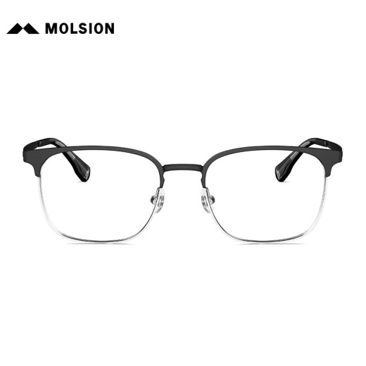 MOLSION陌森近视眼镜男款D形女款可配度数眼镜架防蓝光MJ7371 B15银色|上眉半光哑黑 框+优可视灰变1.74片(600度以上)