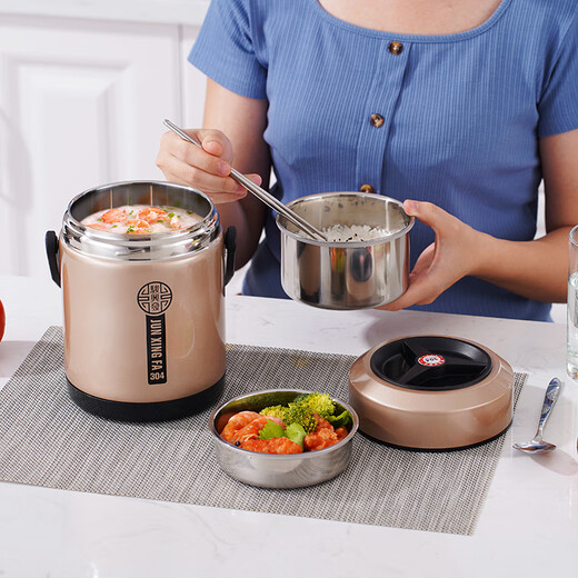 VIERUODIS Germany imported quality 304 stainless steel vacuum insulation box for students and office workers to bring rice, large capacity and extra long 12/24 steel color two layers 304 Collection + 1.2L