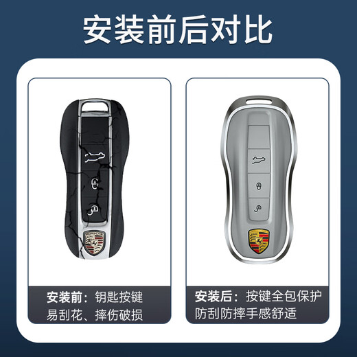 绅创适用保时捷钥匙套帕拉梅拉新能源卡宴911扣macan链718款taycan壳 铝合金【A款马鞍棕】+皮扣款 全包保护