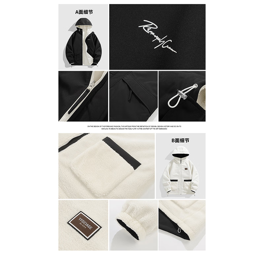 Woodpecker reversible sherpa jacket for men 2025 autumn and winter plus velvet thickened cotton coat men's jacket top loose cotton coat 05 black reversible XL about 135-150Jin Jin equals 0.5kg can be worn