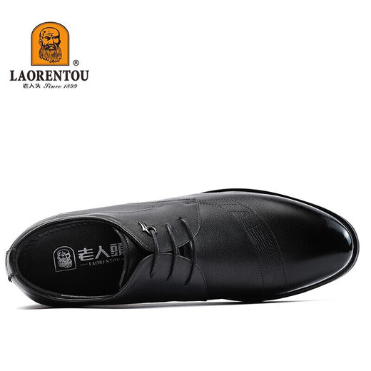 老人头（LAORENTOU）皮鞋男士头层牛皮鞋商务休闲正装鞋小码隐形内增高鞋 130362 黑40