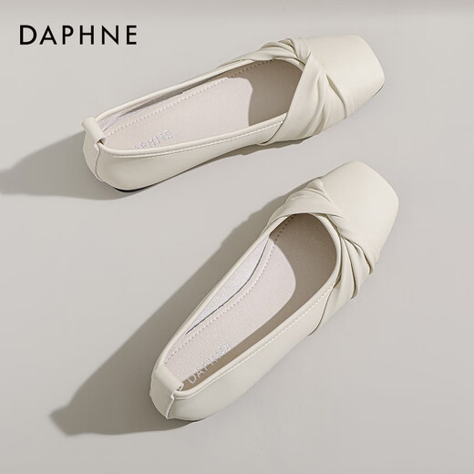 Daphne (Daphne) offizielle Single-Schuhe für Frauen 2025 Französisch und Herbst Neue französische sanfte Mutterschuhe flacher Sohle flacher Mund Einspitzenschuhe für Frauen Aprikosenfarbe [flache Sohle bequeme Einzelschuhe] 37