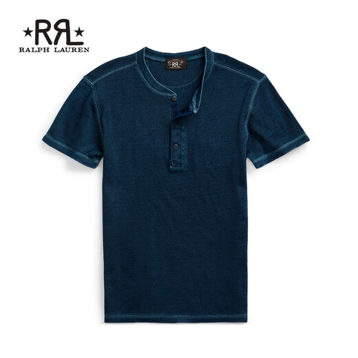 RRL Men's Classic Indigo Waffle Knit Cotton Henley RL90170 400-Blue S