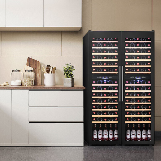 Bacchus wine cabinet double door 150 bottles thermostatic cabinet commercial household tea champagne whiskey ice bar cabinet built-in wine storage living room refrigerator villa four temperature - all beech wood shelf model 416L