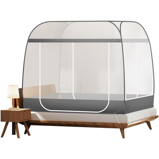 OIVFNDQN (OIVFNDQN) yurt-free mosquito net 1.8m for household anti-fall children with bottom 1.5m foldable 1.2m pattern 2m Athens House Gray-full bottom-double door 1.2m (4ft) bed
