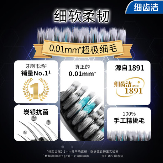 狮王（Lion）细齿洁0.01炭能量护龈牙刷4支软毛超细植毛深入洁齿颜色随机家庭