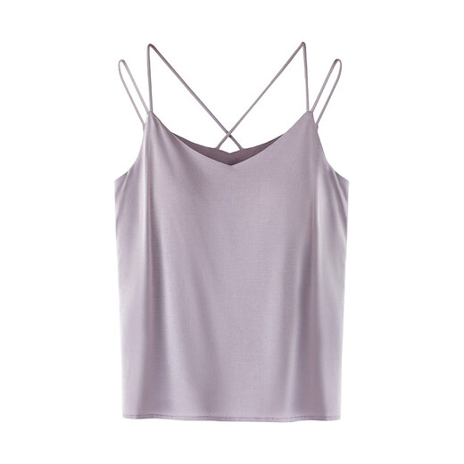 Pajama de sospecho de Fenten para mujeres en verano, delgada sensación de fresco de seda de hielo, se puede usar en el exterior, almohadilla de cofre con cuello V integrada para ropa para el hogar 724 lilas púrpura [correa de hombro]