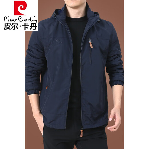 皮尔卡丹（pierre cardin）冲锋外套男秋冬爸爸装夹克户外美式防风防水秋装运动休闲连帽外套 深蓝9898 款 加绒 M