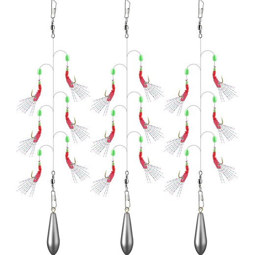 
Chenyi Bionic string hook sticky mouth white strip fishing set Luya fish skin set sequin hook sea bait string fishing anti-winding shrimp skin [red clothes 6 hook string hook lead-free] 5 sets No. 6