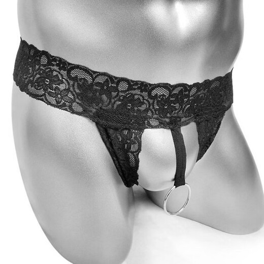 Men's sexy underwear large size sexy see-through lace hollow thong youth sexy underwear without revealing butt hair L