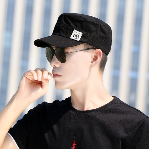 Nozhi Meng New Men's Short-Brim Flat Top Hat Men's and Women's Alphabet Fashion Peaked Cap Baseball Hat Men's Sun Hat NM017 Metallic Black One Size Adjustable