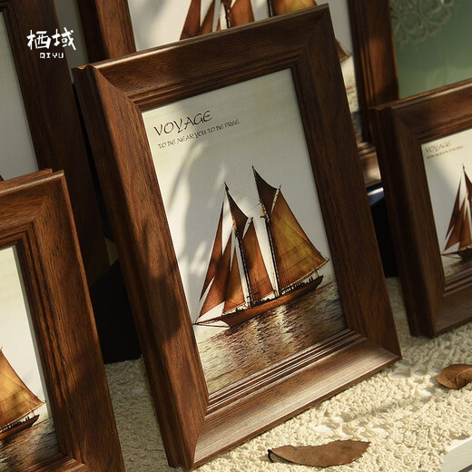 Qiyu American 8-inch photo frame table hanging wall vertical and horizontal photo frame mounting A4 certificate frame custom photo frame plus photo walnut color A4 (photo 21cm*29.7cm)