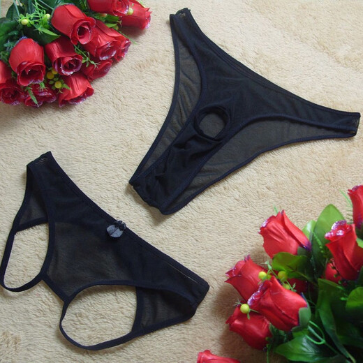2 packs of hot and sexy mesh transparent women's crotchless men's crotchless briefs thongs without stripping red