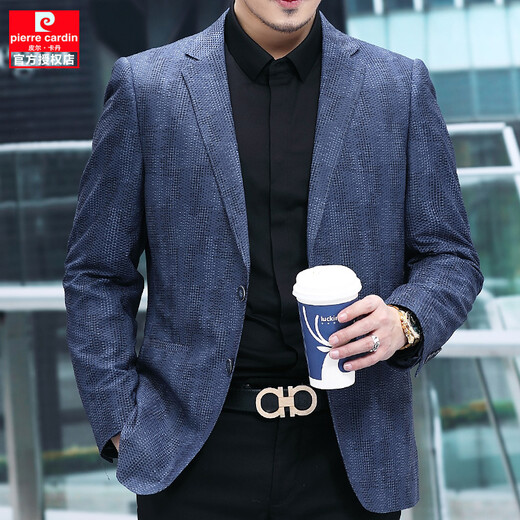 Pierre Cardin high-end light luxury spring and autumn men's casual suit middle-aged casual small suit jacket single suit business dad top knitted blue 185/96A
