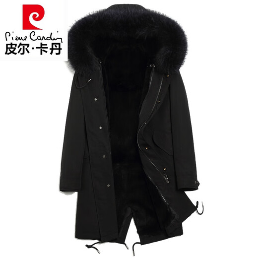 Pierre Cardin parka men's mid-length removable mink lining mink fur coat rabbit fur winter coat black (rabbit fur lining version/sleeves with cotton) L 170/ standard size