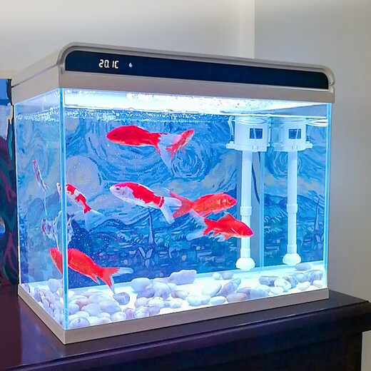 SUNSUN ultra-white glass small fish tank living room small desktop home aquarium ecological water-change-free goldfish tank HE380 high-end tank built-in cotton filter material (38*26*38cm)