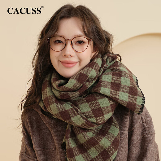 CACUSS scarf for women, autumn and winter long large shawl, winter neck protector, warm neck scarf, birthday gift for girls, brown and green