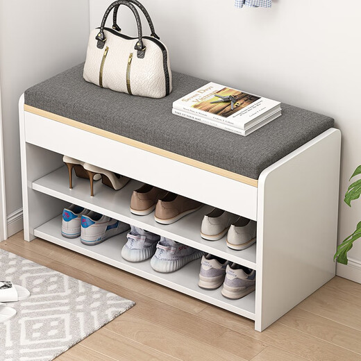 Shoe change stool household door shoe cabinet modern simple shoe stool test shoe stool multifunctional dust storage shoe cabinet storage cabinet [thickened soft bag cushion type] warm white 60CM