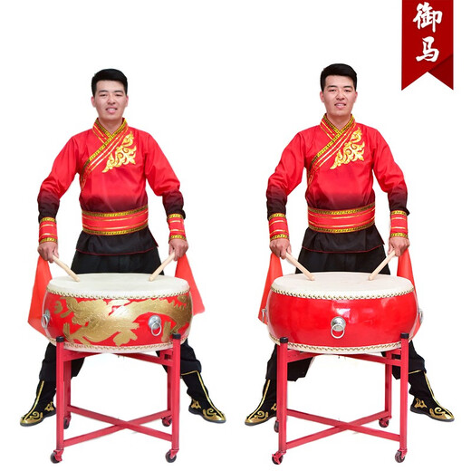 御马（YU MA）24寸锣鼓扁鼓牛皮大鼓中国红鼓儿童演出龙鼓堂鼓排鼓锣鼓乐器堂鼓