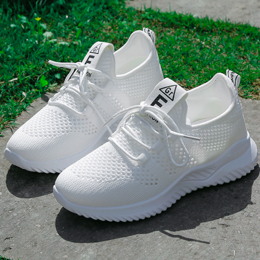 White shoes for women, height-increasing women's shoes, thick-soled fly-knit sports casual shoes for women, Korean style versatile shoes for women, mesh mesh shoes for women, breathable fashionable white shoes for women, summer women's mesh women's shoes, hollow HWD8989 white 37