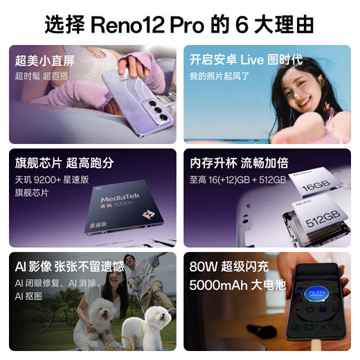 OPPOReno12 手机 超美小直屏 Reno12 Pro  安卓Live图 全网通5G双卡 Reno12 Pro 乌木黑 16GB+512GB 简配+店保一年+版本咨询客服