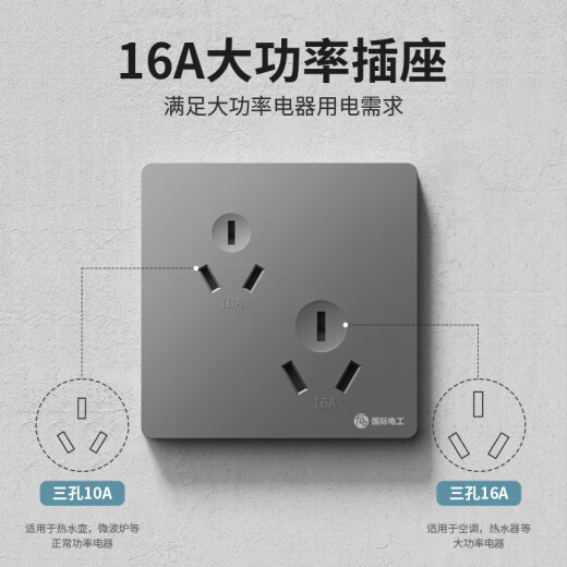 International Electrician switch socket panel inclined 6-hole six-hole socket three-three 86 type misaligned double three-hole 3-hole two-position three-pole power supply white 16A three-hole [Special for air conditioning water heater]