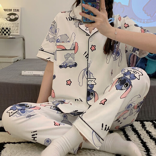 Puntada pijama de tres piezas para mujeres pantalones cortos pantalones pantalones algodón de algodón 2025 Nuevo estudiante lindo dibujos animados 14132# set de tres piezas que lleva a sombrero M 80-100Jin [Jin es igual a 0.5 kg]