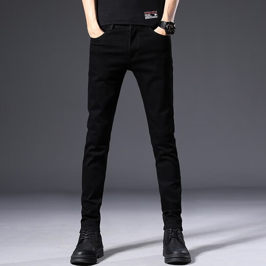 Cotton jeans men's spring and autumn men's high-end black slim-fitting pants trendy brand men's pants stretch casual long pants men 902 black regular size 31 (130Jin[Jin equals 0.5 kg]-135Jin[Jin equals 0.5 kg])