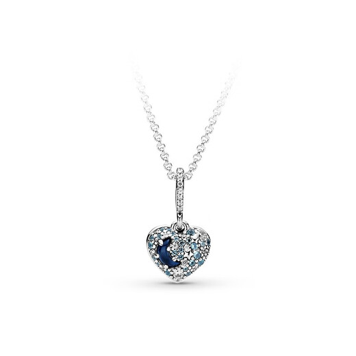 PANDORA Shining Stars Arching Blue Moon Heart-Shaped Necklace Girl Birthday Gift for Girlfriend 50cm 1