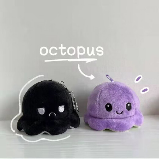 
Cute expression cartoon flip face change octopus pendant student couple gift plush doll octopus keychain black grey