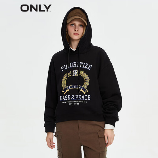 
ONLY Autumn and Winter Sports Style Hooded Letter Print Loose Sweatshirt Women 12349S014 H1Z Black S 160/80A