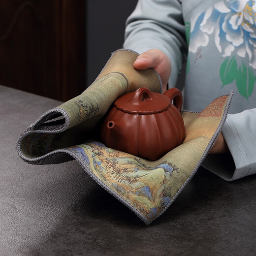 Jiutang painted tea towel cloth absorbent high-end cotton and linen tea table mat tea tray rag towel tea set accessories raising pot towel Zen (Qianli Jiangshan) painted art tea towel