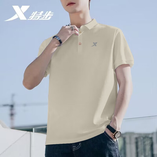 Xtep sports short-sleeved T-shirt men's ice silk lapel quick-drying breathable cotton moisture-absorbent business simple half-sleeved top men's lapel polo shirt cinnamon gray L /175