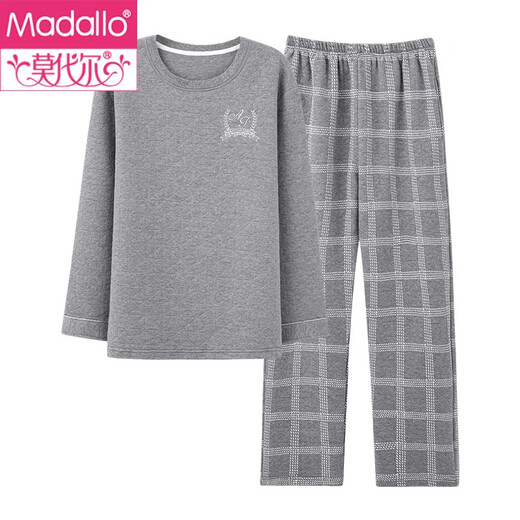 
Modal pajamas men's spring and autumn thickened cotton long sleeve trousers home clothes air cotton mezzanine cotton autumn and winter style pullover KK6195 L (160)