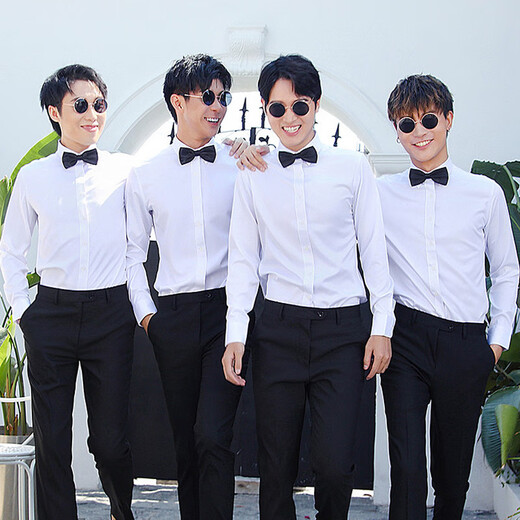 Xinzhizhan best man suit Western brothers suit men's wedding group suit men's shirt vest three-piece wedding dress long sleeve single-piece shirt + bow tie 5XL