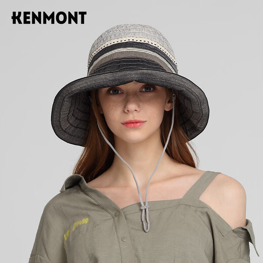卡蒙（Kenmont）薄款大檐遮阳防晒渔夫帽女夏防紫外线可折叠盆帽盘边帽km-3740