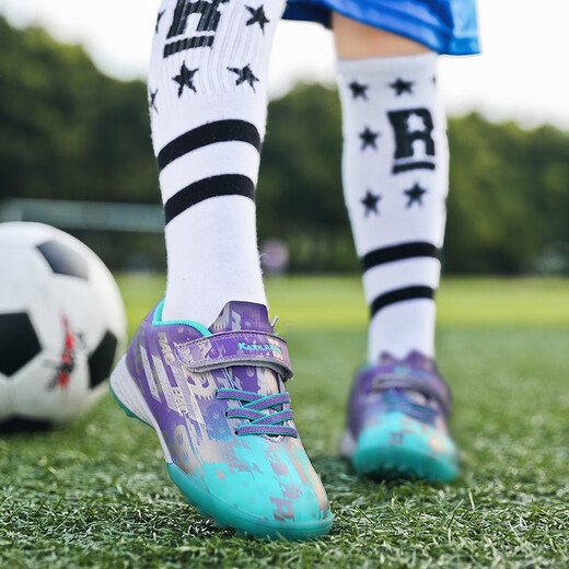 Feelaces zapatos de fútbol para niños uñas rotas para hombres y mujeres Falcon Messi zapatillas de entrenamiento para estudiantes para niños Tf zapatillas de hierba artificial 6195 menta verde verde roto 34 [calcetines + bolsa de bolas + placa de guardia]