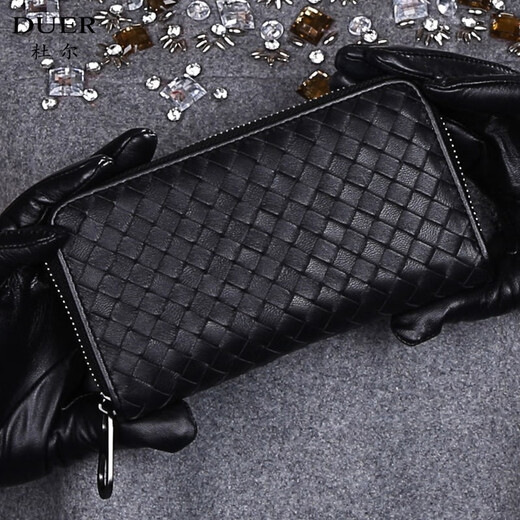 Duer Key Bag Damenmünzen Brieftasche Schafsleder Reißverschluss Strick Clutch Mobiltelefontasche Herren große Kapazität Single Pull-Large Version-Purple