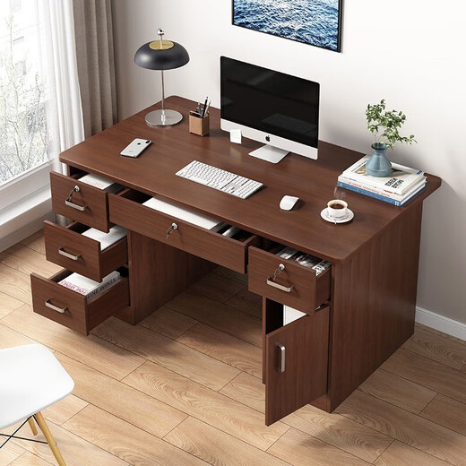 Humanities Chengjia Computer Desk Desktop Simple Office Desk Home Writing Desk Table Office Desk and Chair Set Adult Work Desk Highly Recommended Five Drawers with Cabinet Walnut Color 120*60cm
