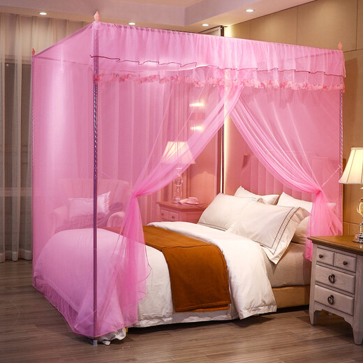 Laizi Home Textiles Palace vintage square roof household mosquito net double stainless steel bracket floor-standing encrypted princess mosquito net 1 pink (floral single door) 25 stainless steel bracket 1.8m (6 feet) bed