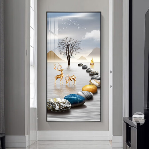 Mopai entrance decorative painting, vertical version, modern simple corridor background wall painting, entry light luxury hanging painting without punching, backed by Jinshan 80*160cm crystal porcelain + aluminum alloy frame